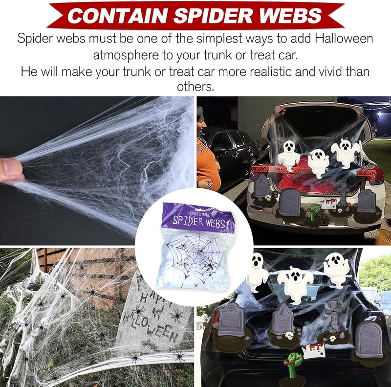 PARTYLOUD Store Trunk or Treat Car Decorations Kit, Halloween Tombstone Theme Spider Web Trunk or Treat Kit Car Decorations for SUV, Outdoor Halloween Garage Door Decorations - Image 3